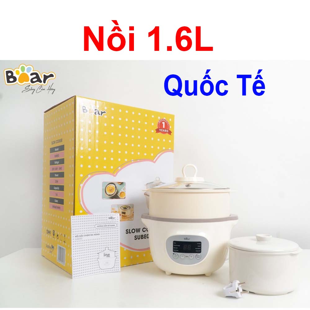 Nồi Bear 1 6 Lít bản Quốc Tế,Nồi nấu cách thủy Bear NỒI NẤU CHÁO, NINH, HẦM, HẤP CÁCH THỦY BEAR 1.6 LÍT (model Sube002)