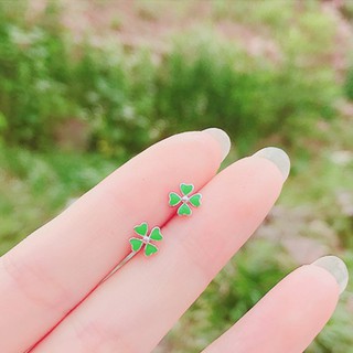 Bạc 925 Lá Cỏ Bốn Lá Bông Tai Đinh tán Bông Tai Đáng Yêu anting Cô Gái Nữ Trang Sức