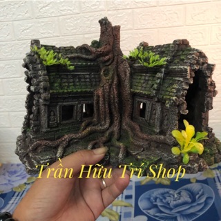 Tượng ngôi đền cổ trên gốc cây cổ thụ trang trí bể cá cảnh
