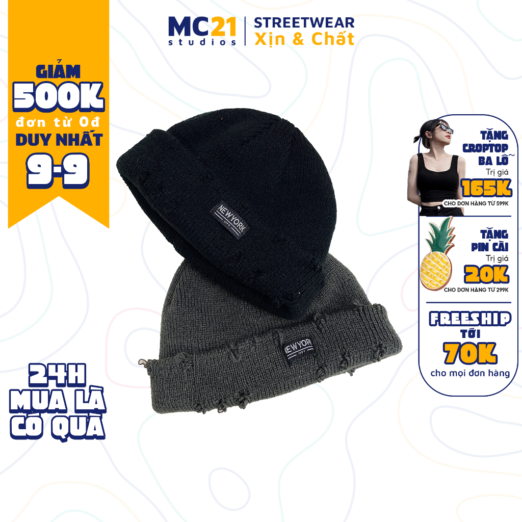 Mũ beanie len rách MINION CLOTHING freesize Unisex nam nữ Ulzzang Streetwear Hàn Quốc chất len dày dặn form đẹp M2801