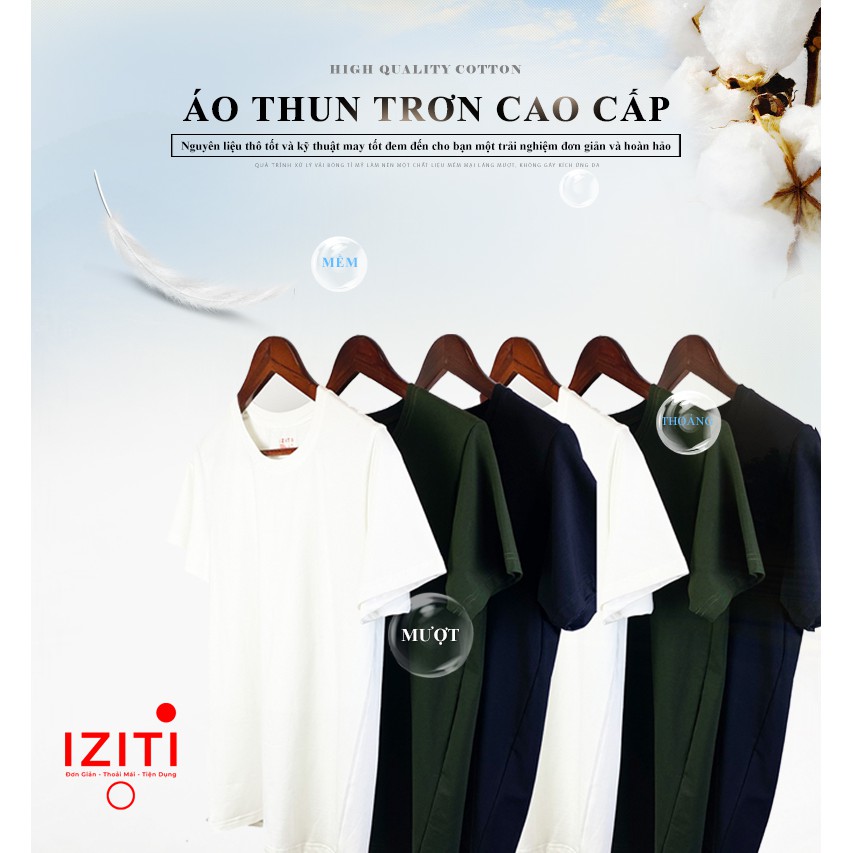 Áo thun nam trơn phông cao cấp basic IZITI vải cotton 100% co giãn siêu mềm modern fit size M L XL 2XL