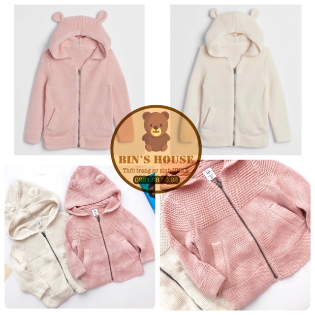 Áo len tai gấu kéo khoá GAP