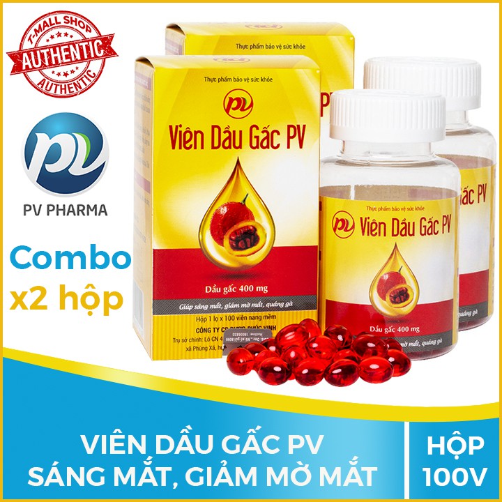 Combo 2 hộp Viên dầu gấc PV sáng mắt làm đẹp da, Hộp 100 viên