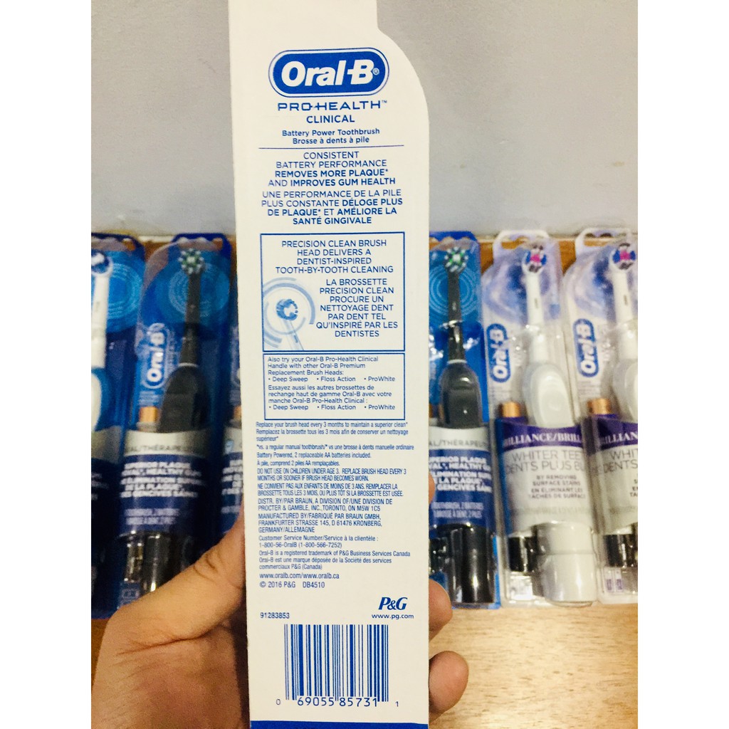 Bàn Chải Điện ❤ FREESHIP ❤Bàn Chải Pin Oral-B Pro-Health Clinical - Đầu Precision Clean, Màu xanh - Dùng pin AA ,Oral-b