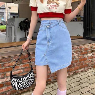 Chân váy jean mẫu 2022, chân váy jean lệch tà, hàng taobao phong cách năng động cá tình
