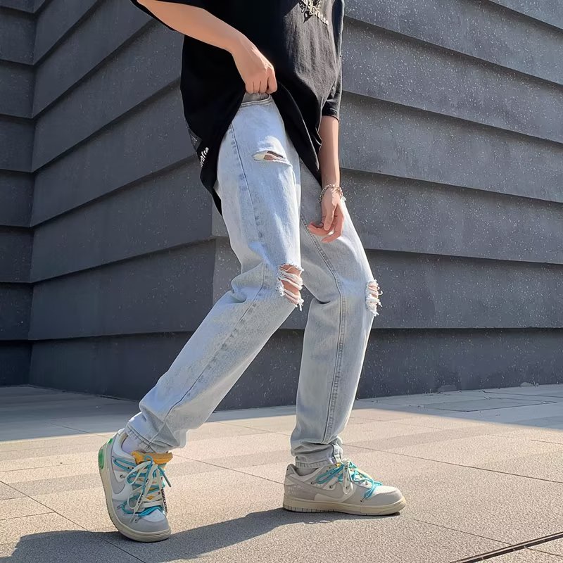 Quần Jeans Hip Hop Đường Phố Âu Mỹ Đơn Giản Thời Trang Unisex Cỡ Lớn