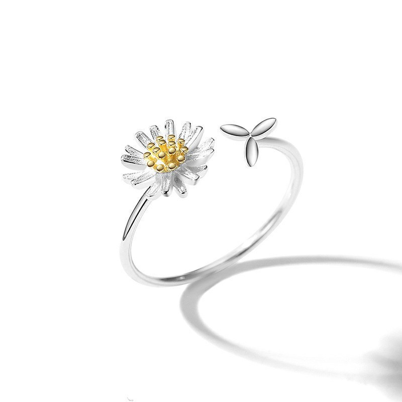 Nhẫn bạc nữ đẹp FREESHIPNhẫn bạc phối mặt hoa cúc hợp thời trang