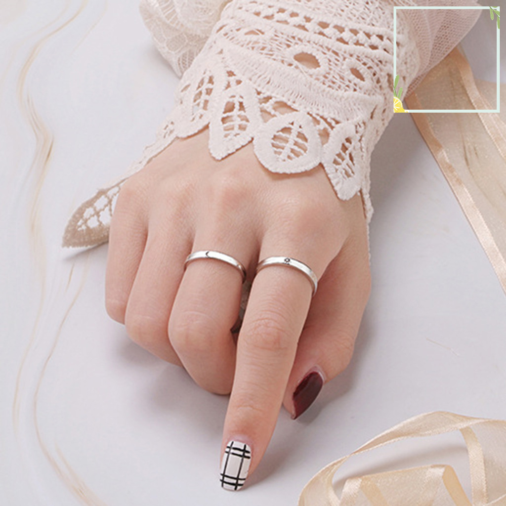 1 Cặp Nhẫn Đồng Dạng Mở Bắt Mắt Mặt Trời Mặt Trăng Chống Trầy Chỉnh Được Cho Cặp Đôi