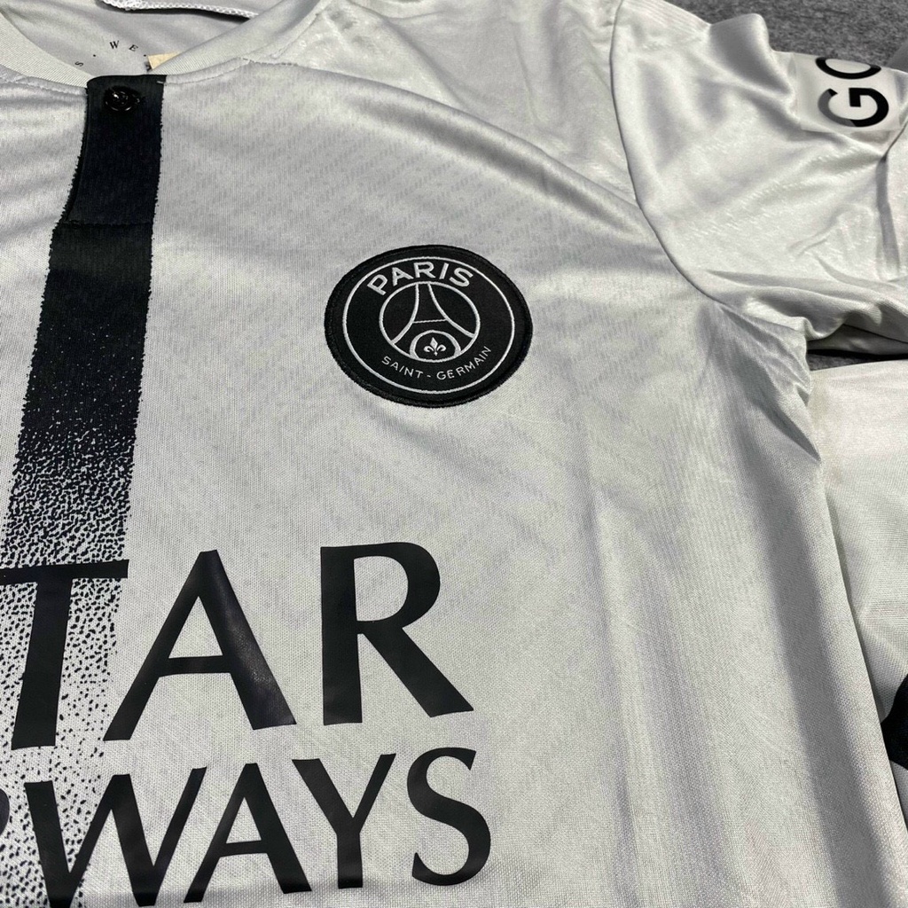 Áo đá bóng Paris Saint Germain mới nhất 2022 2023 xám, Set bóng đá vải mè thấm hút mồ hôi