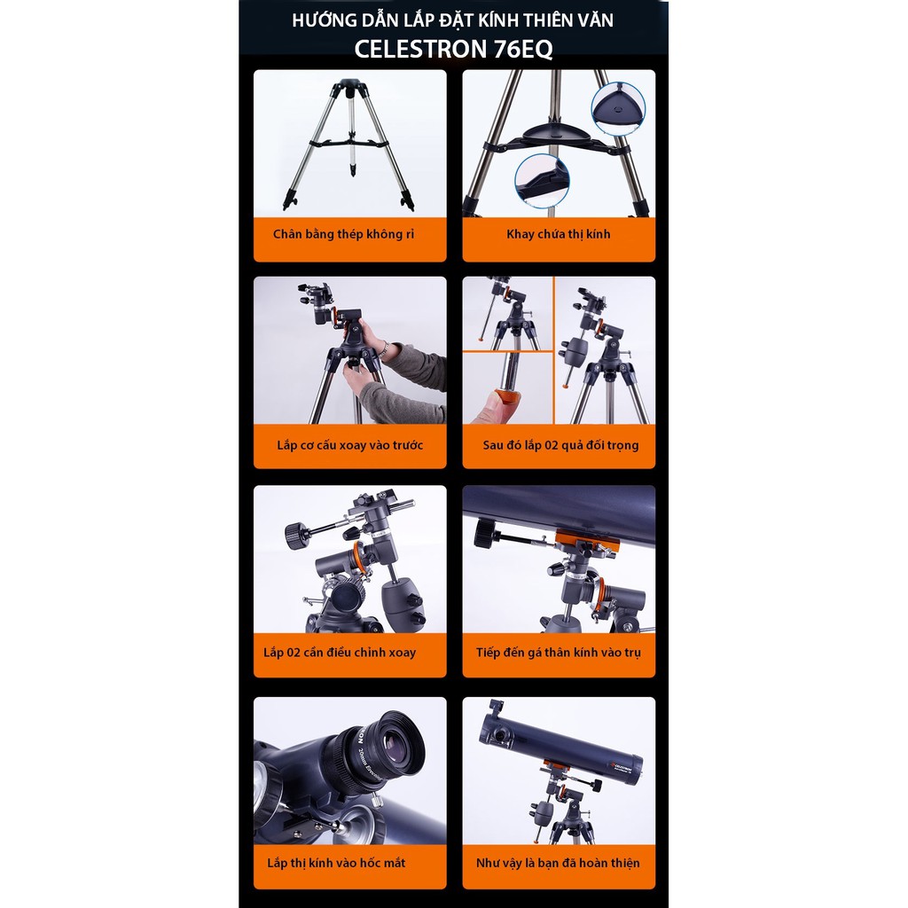 Kính thiên văn phản xạ Mỹ Celestron 76EQ chính hãng