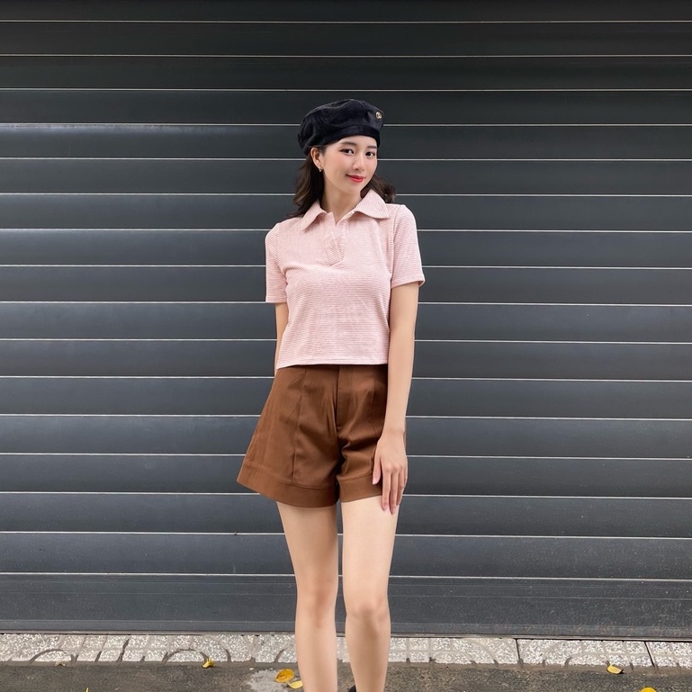 Áo croptop cổ polo sọc trẻ trung năng động Miều Est.2013