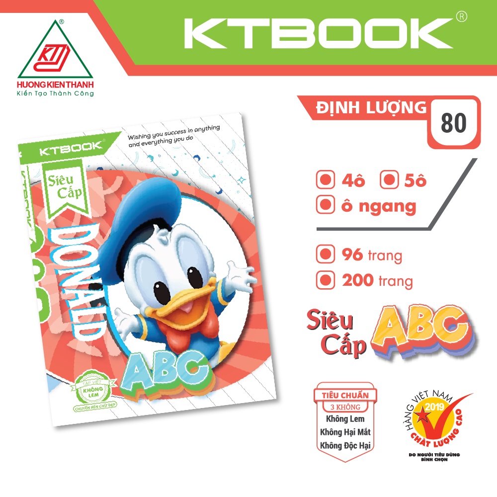 Gói 10 cuốn Tập Học Sinh KTBOOK Cao Cấp Siêu Cấp ABC giấy trắng viết không lem ĐL 80 gsm - 96 trang