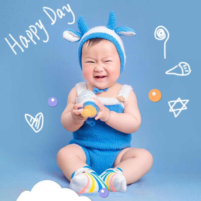 Bộ 3 Món Gồm Áo Liền Quần Dệt Kim Không Tay Cài Nút + Nón + Bình Sữa Ox Hoạt Hình Cho Trẻ Sơ Sinh