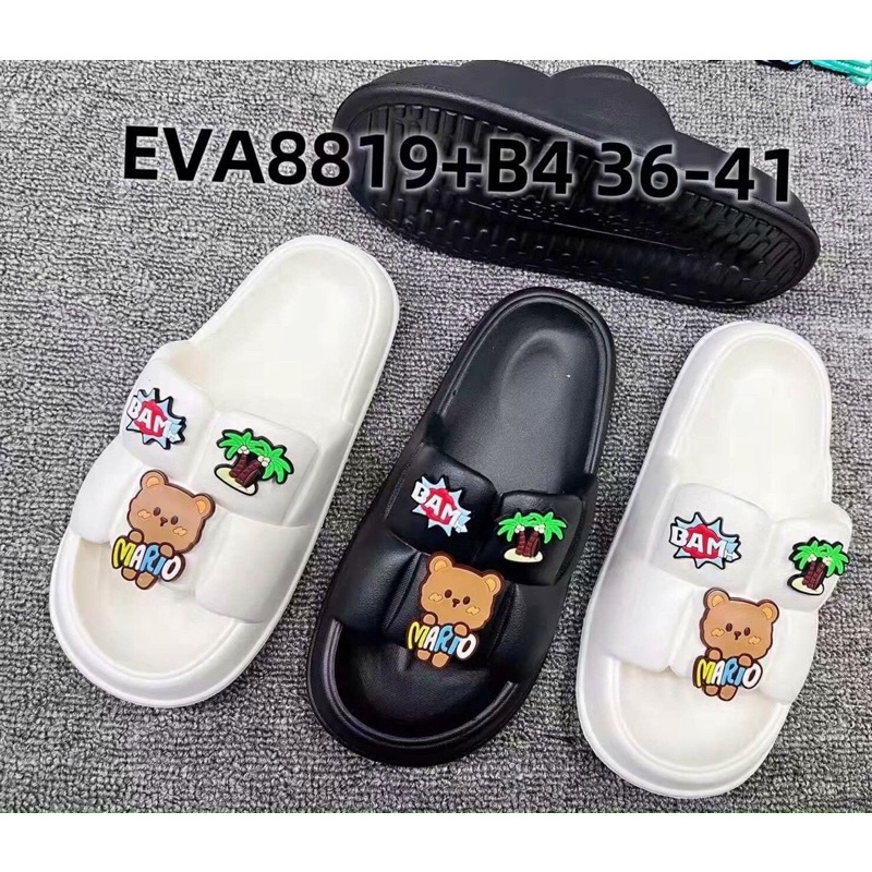 Dép bánh mì unisex quai ngang ô vuông cao 3cm đính sticker siêu êm mang trong nhà mang đi chơi - DL160