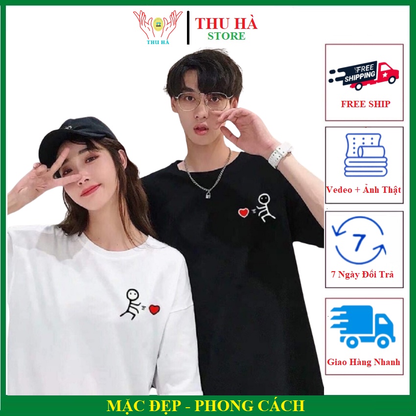 COMBO 2 ÁO . Áo Thun Đôi TT15. THU HÀ STORE .{HÀNG ĐẸP} Vải cotton in đen trắng đẩy tim áo thun đôi ý nghĩa áo đôi áo cặ