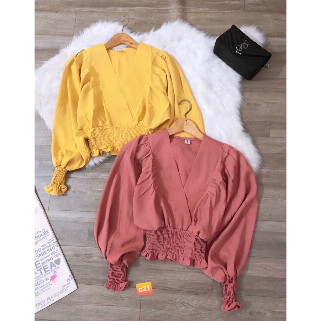 Áo croptop cổ V bo eo A5083