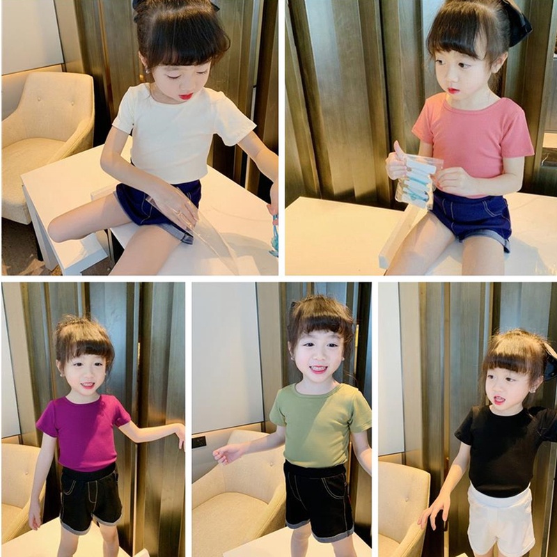 Áo Thun cotton Tay Ngắn Màu Sắc Kẹo Ngọt Dành Cho Bé Gái 1-7 Tuổi