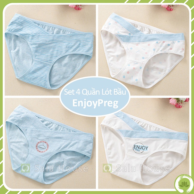 Set 4 QUẦN LÓT BẦU CẠP CHÉO EnjoyPreg Gube chất cotton co giãn 4 chiều cho mẹ bầu và sau sinh - QL01