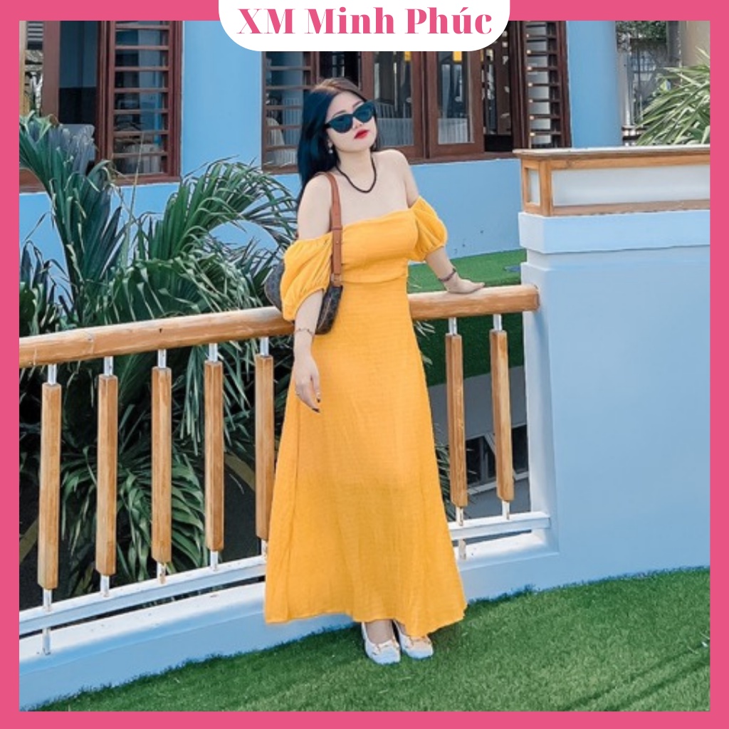 Đầm Hở Lưng Maxi Trễ Vai 3 Màu Vàng, Hồng, Trắng Thiết Kế Dáng Dài Phù Hợp Đi Chơi, Đi Biển Xm Minh Phúc