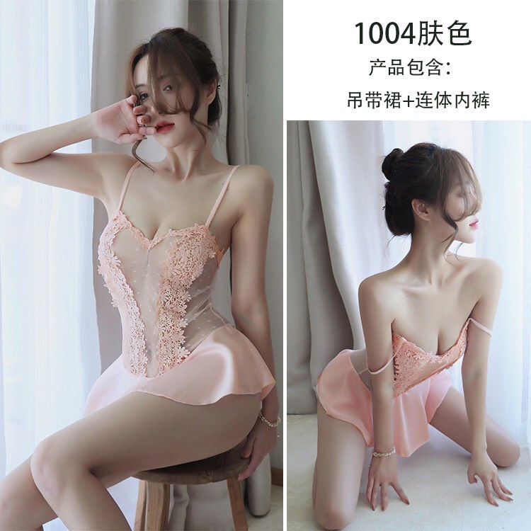 Váy ngủ 2 dây satin Phối Lưới cao cấp ngực viền ren, đầm ngủ sexy mặc nhà gợi cảm Minhduongct