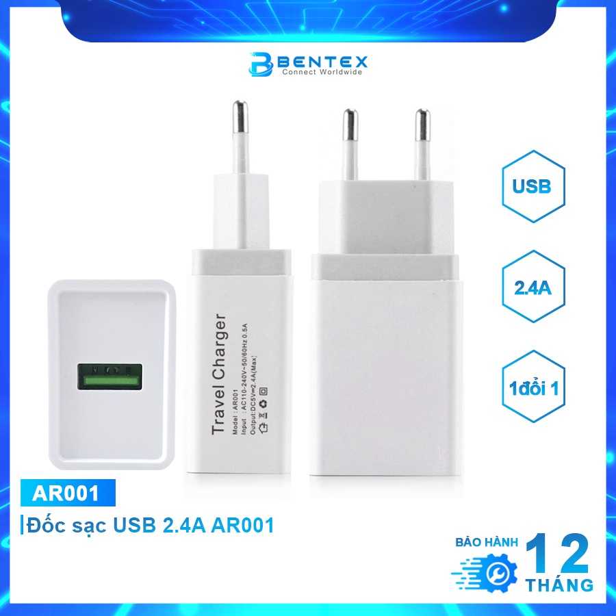 [BH 1 Đổi 1] Củ Sạc Nhanh AR001 2.4A An Toàn - Tiện Dụng - Bảo Hành 12 Tháng