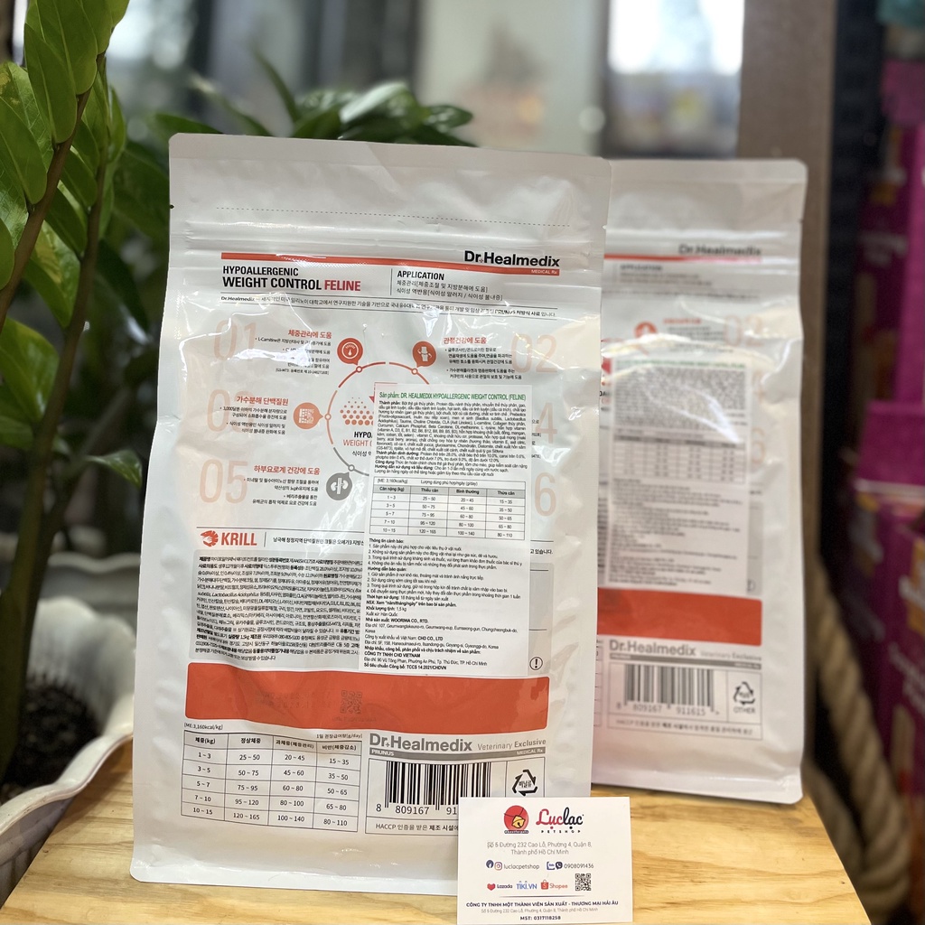 HẠT CHO MÈO KHÔNG GÂY DỊ ỨNG & QUẢN LÝ CÂN NẶNG DR. HEALMEDIX WC FELINE - Túi 1.5 seal hãng