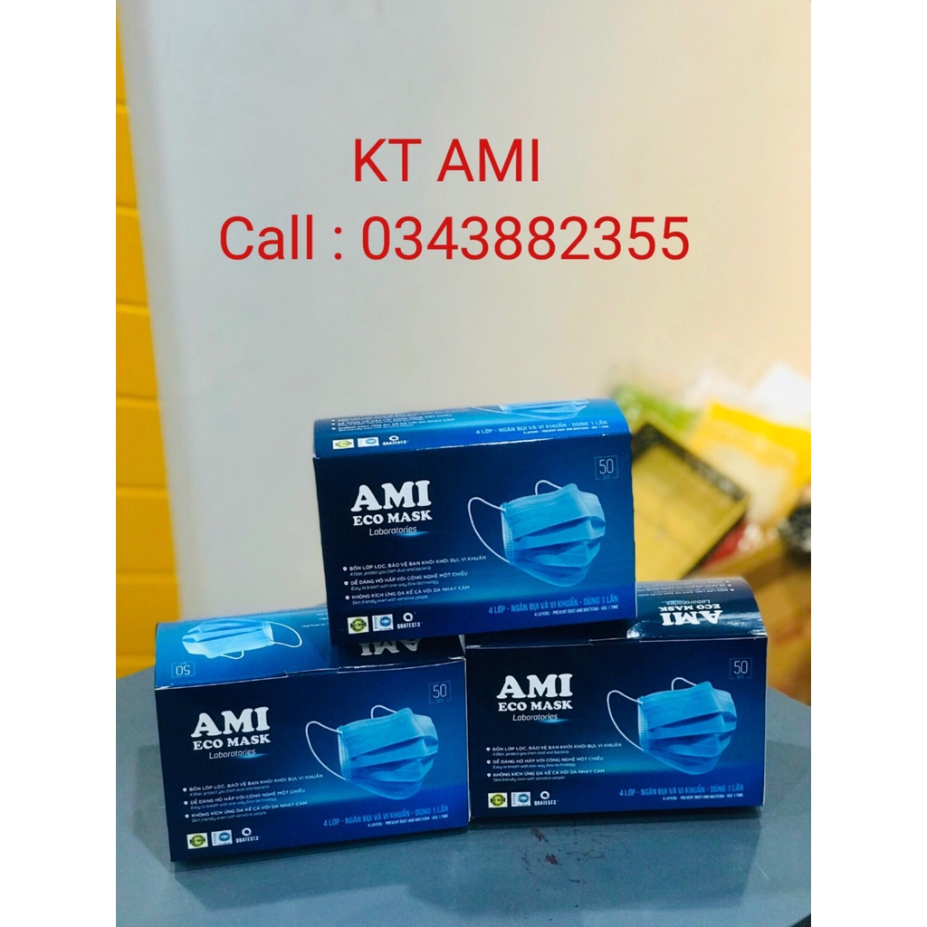 Khẩu trang y tế Ami hàng 4 lớp kháng khuẩn 50 chiếc cao cấp màu xanh cao cấp - KT AMI