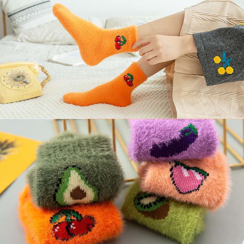 FINETOO Vớ Nhung San Hô Mềm Mại Dày Dặn Ấm Áp Màu Trái Cây Dễ Thương Cho Nữ