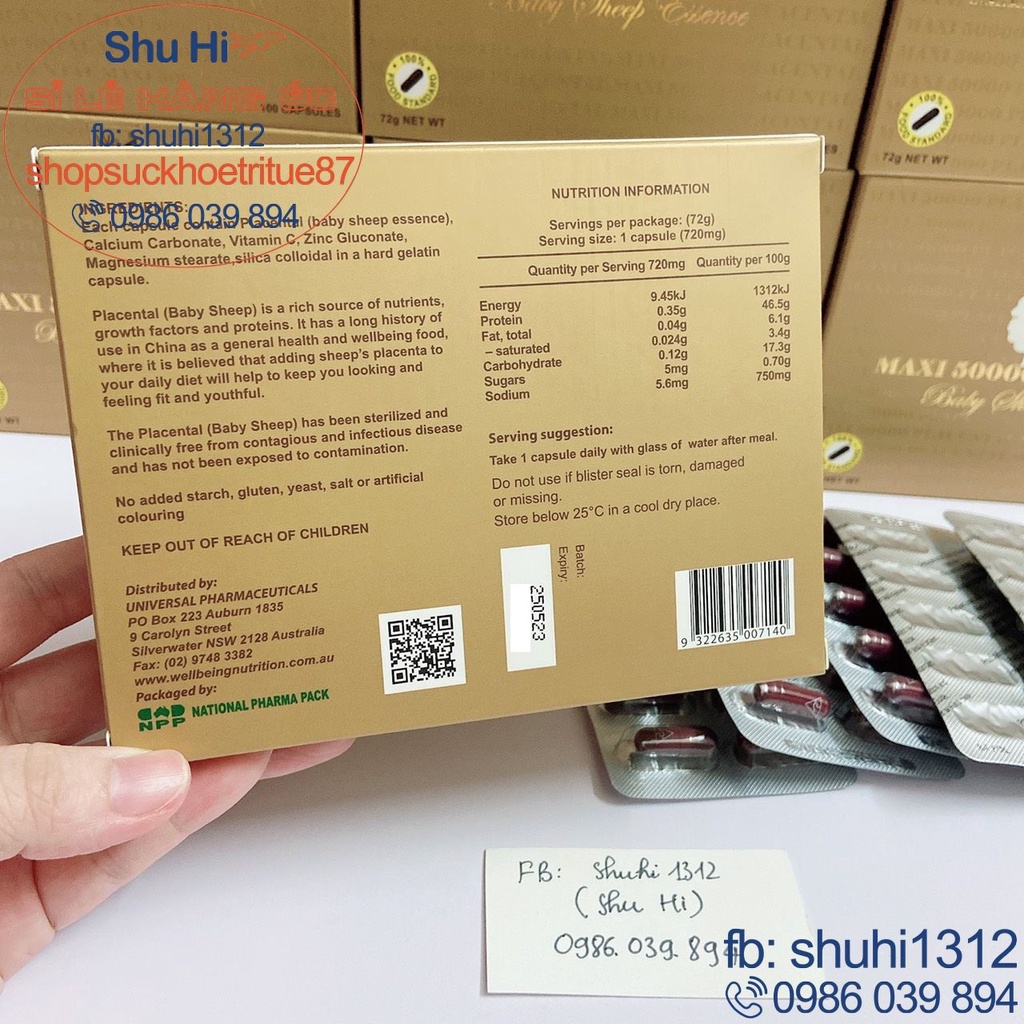 Nhau thai cừu maxi placental 50000mg 100v úc, well being nutrition maxi placental 50000mg, đẹp da, hỗ trợ giảm nám