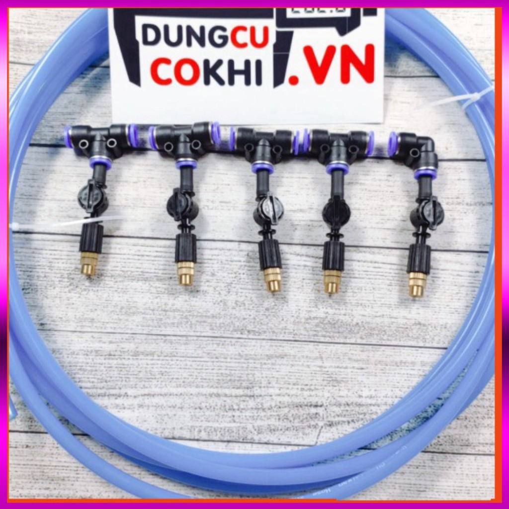 [GIÁ TỐT] 10m dây + 5 Béc phun sương 1 tia đồng,kèm chống nhỏ giọt và nối nhanh chữ Tê 8mm dùng tưới cây, tưới lan
