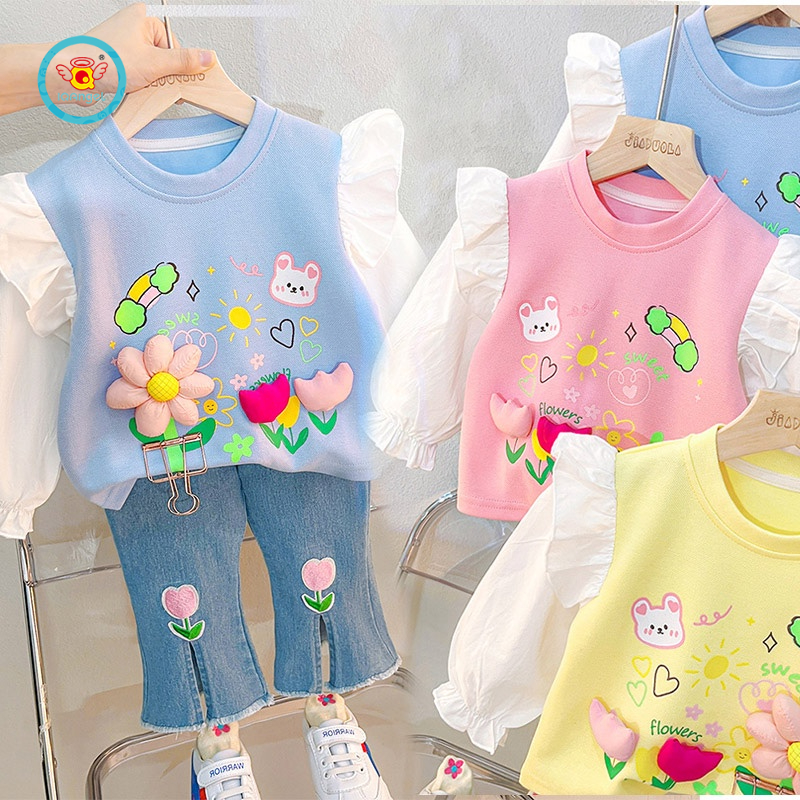 Bộ đồ 2 món IQ Angel gồm áo và quần dễ thương thời trang dành cho bé gái