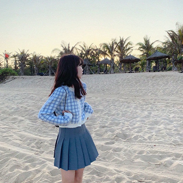 COZOK Áo len tay dài cổ tròn họa tiết kẻ sọc phong cách Hong Kong