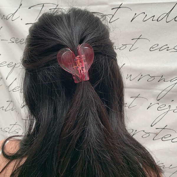 Kẹp tóc hình trái tim màu hồng thời trang phong cách Hàn Quốc