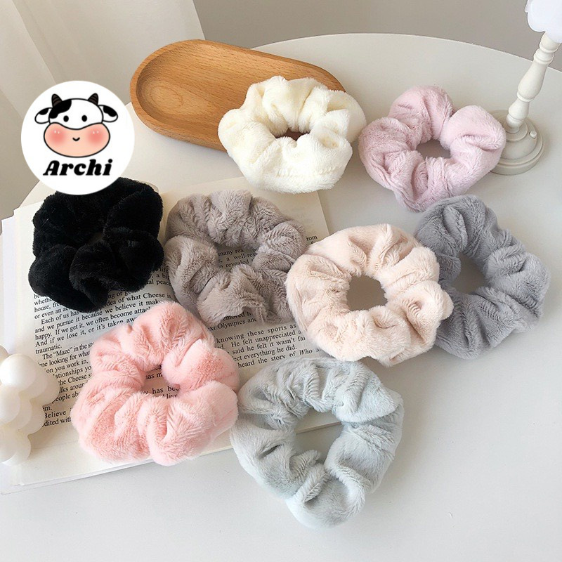 Dây buộc tóc scrunchies co giãn mềm mại bông phối lông nhung kiểu Hàn Quốc dễ thương