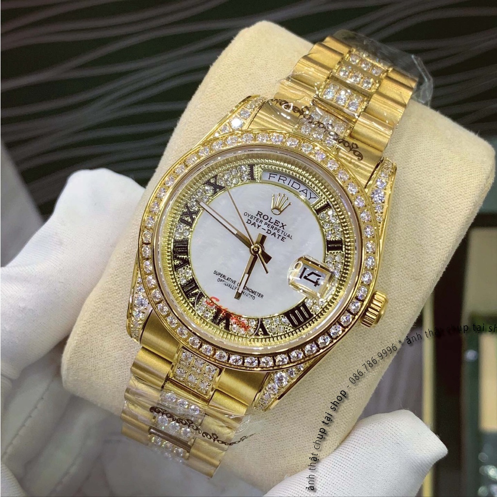 Đồng Hồ Nam RL GOLD DAY-DATE Full Đá Máy Cơ Automatic Nhật Size 38 Chống Nước 5ATM