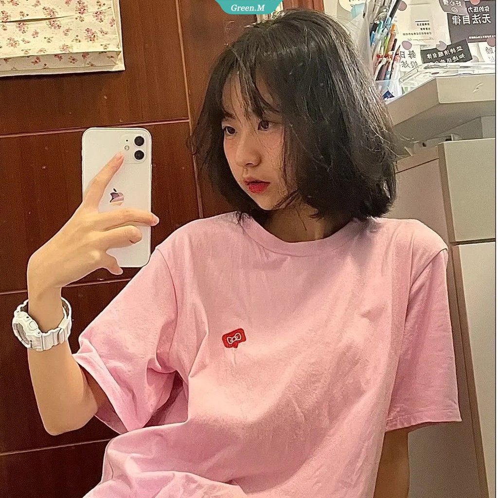 Áo Thun Tay Ngắn Dáng Rộng Họa Tiết Hoạt Hình Sanrio Hello Kitty Y2k Thời Trang Mùa Hè