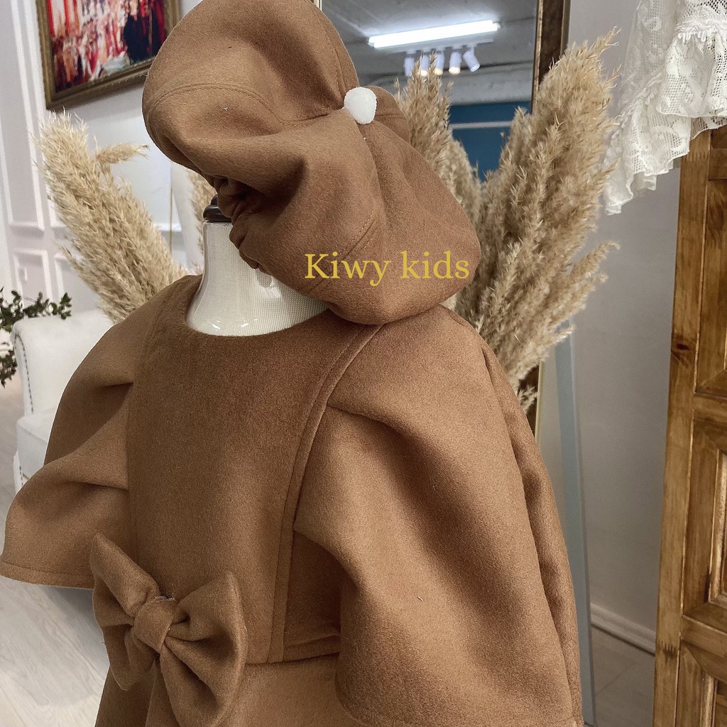 Set váy dạ bé gái KIWY KIDS kèm mũ nồi phong cách quý cô Paris Kids48 cho bé từ 1 đến 3 tuổi