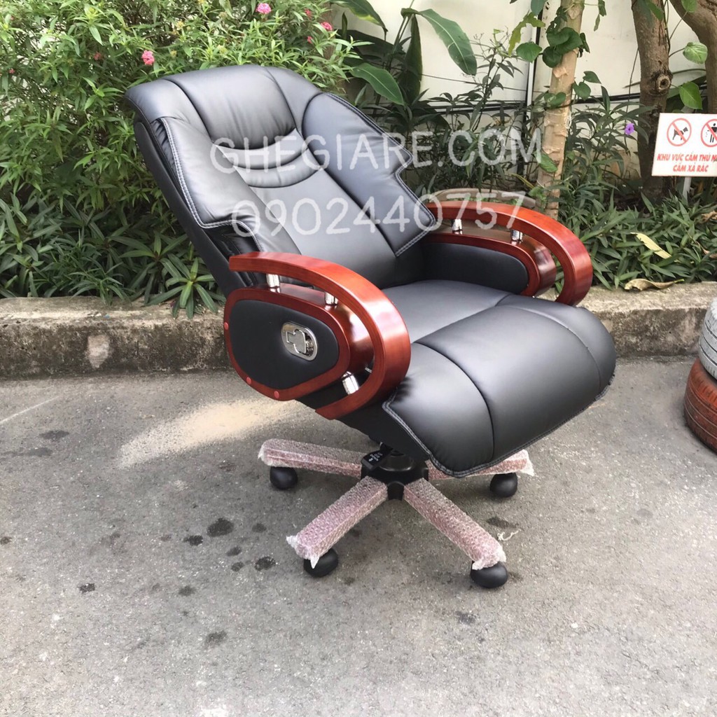 Ghế Giám Đốc Màu Da Đen Chân Gỗ