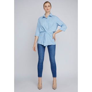 Áo sơ mi chấm bi xoắn eo - Lovadova 19B09C002