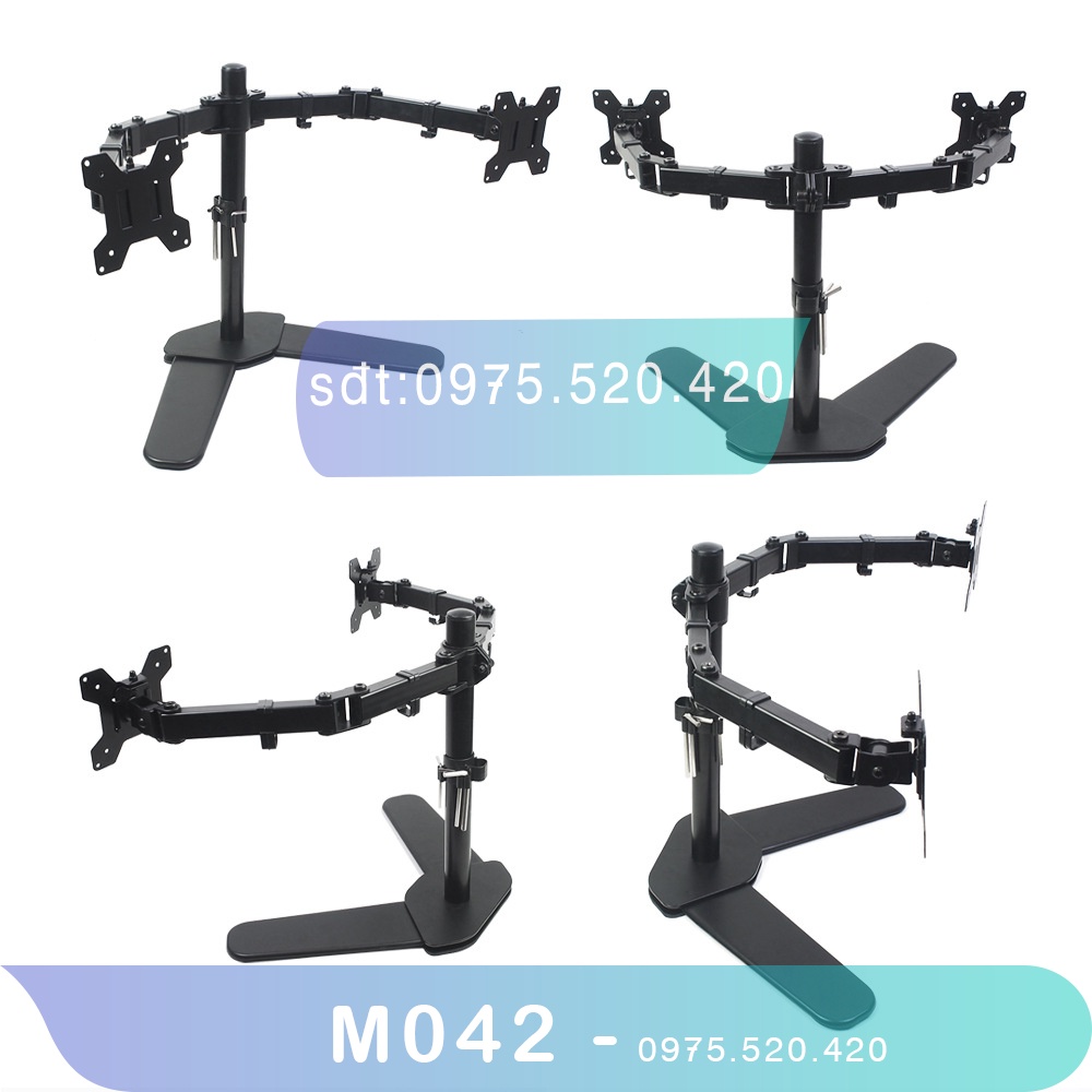 M042 -Giá Treo Hai Màn Hình Đặt Bàn/ Chân Để 2 Màn Hình Kép-Xoay 360 Độ- [Màn hình 17-27 Inch] [ Rẻ Hơn NB F160/ NBH180]