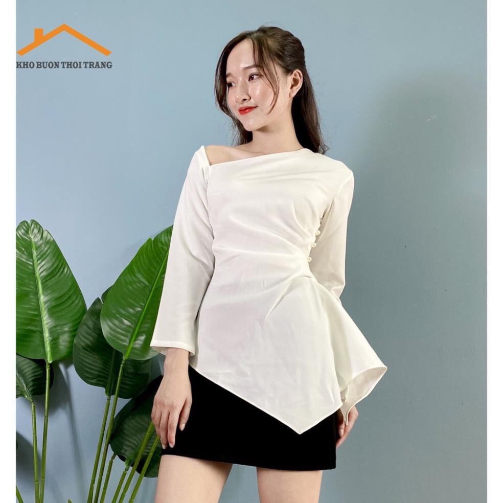 Set áo sơ mi lệch vai chân váy