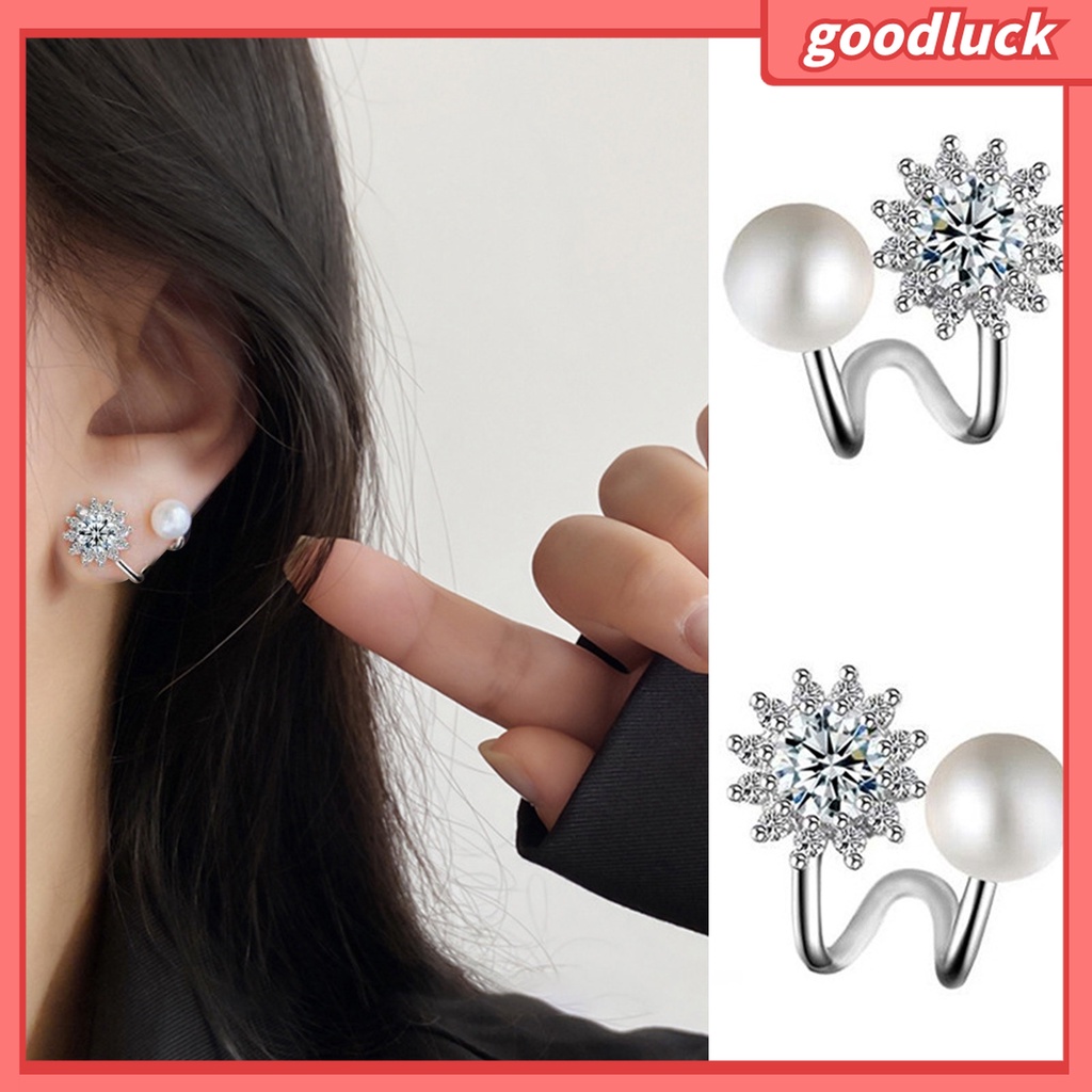 Goodluck| 1 Cặp Khuyên Kẹp Vành Tai Hình Hoa Hướng Dương Đính Đá Zircon Sang Trọng