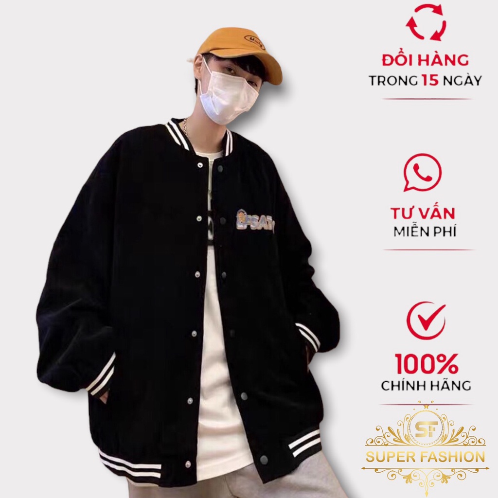 Áo Khoác Nam Super Fashion Vải Nhung Tăm 2 Lớp Lót Dù Kiểu Bomber Form Rộng Đẹp Hot Trend