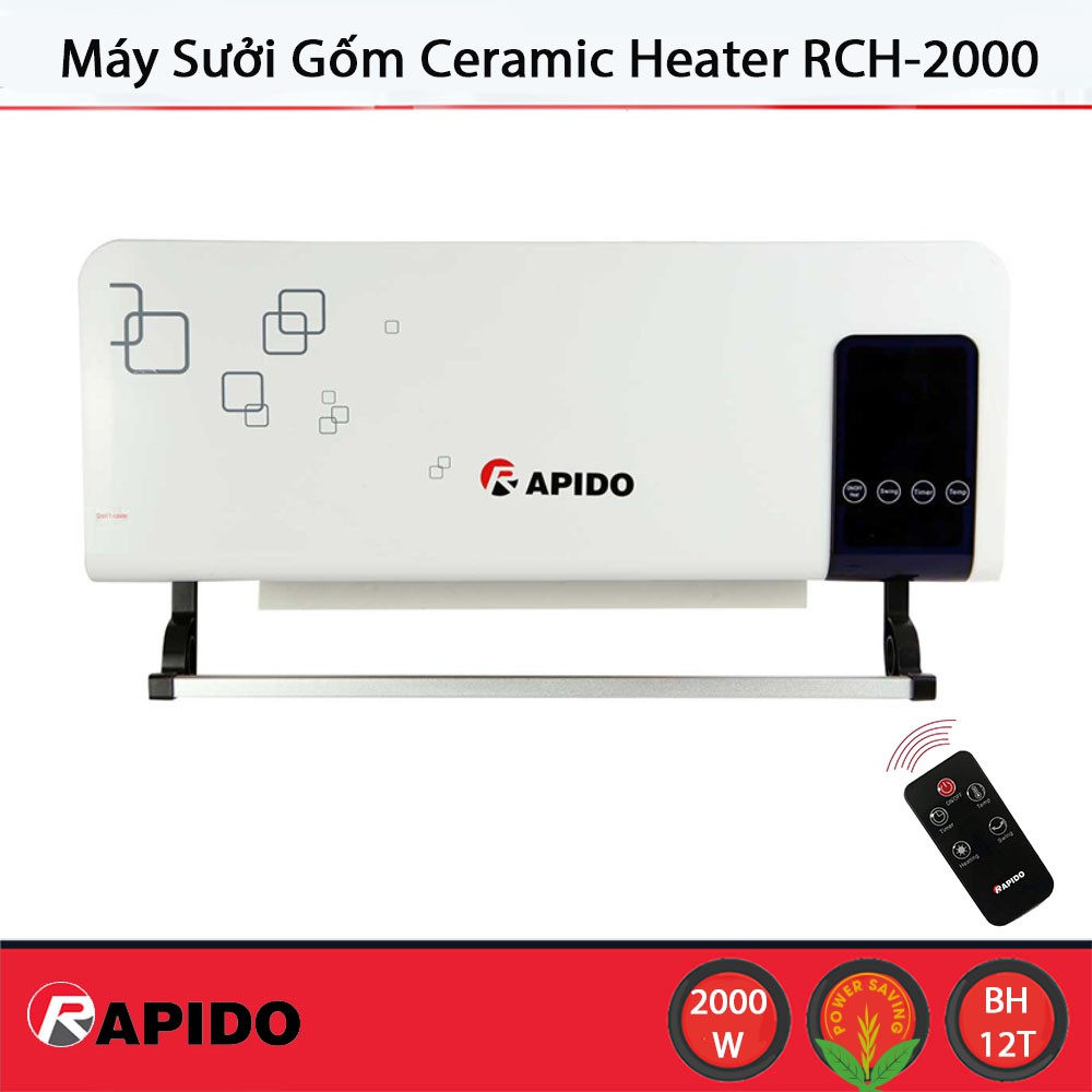 Máy sưởi gốm Rapido Ceramic Heater RCH-2000-D kèm điều khiển điện tử từ xa - Hàng chính hãng, bảo hành 12 tháng