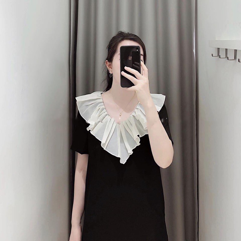 [ Mã FAMAYWA2 giảm 10K đơn 50K] Váy đũi cổ voan xếp ly chất đũi xước hàng đổ shop | BigBuy360 - bigbuy360.vn