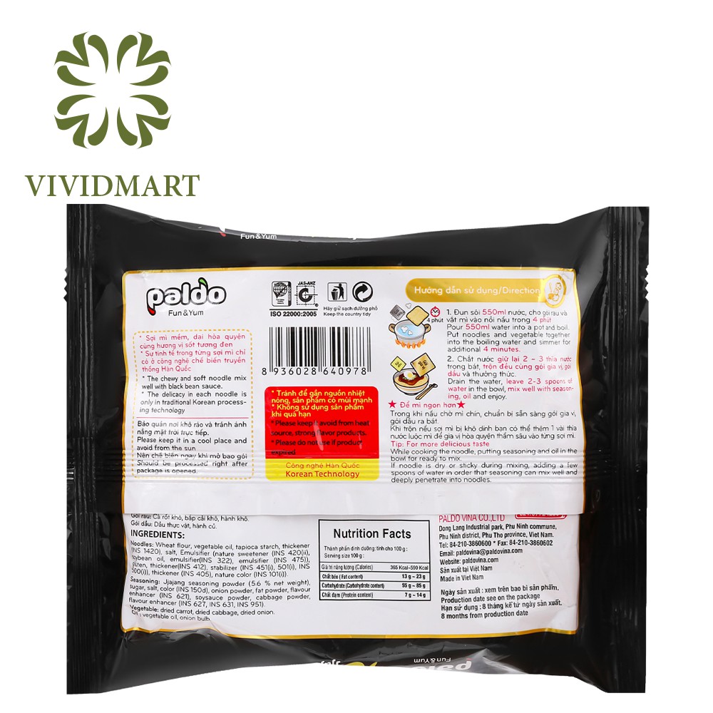 [Toàn quốc] [Gói lẻ] MÌ TRỘN TƯƠNG ĐEN JJAJANGMEN PALDO - MÌ TRUYỀN THỐNG HÀN QUỐC - GÓI 115g – KORENO | BigBuy360 - bigbuy360.vn