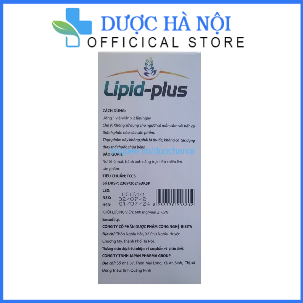 Viên uống Lipid Plus hỗ trợ giảm Cholesterol mỡ trong máu, cao huyết áp - Hộp 30 viên