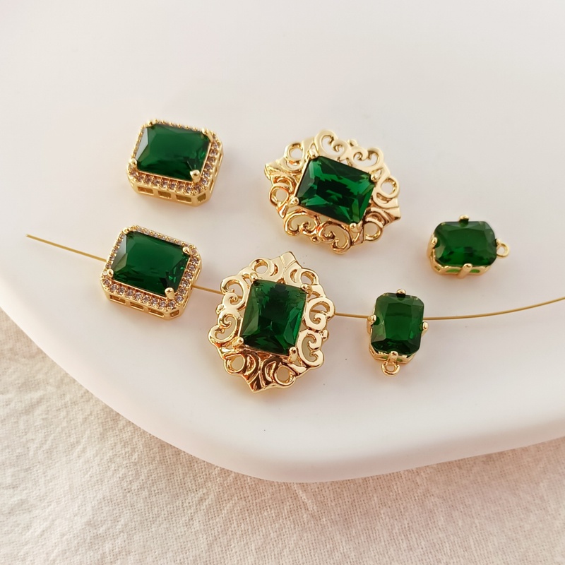 Mặt Dây Chuyền Thẳng Hình Vuông Đính Đá Zircon Mạ Đồng 14K Nhiều Màu Sắc Dùng Làm Trang Sức DIY