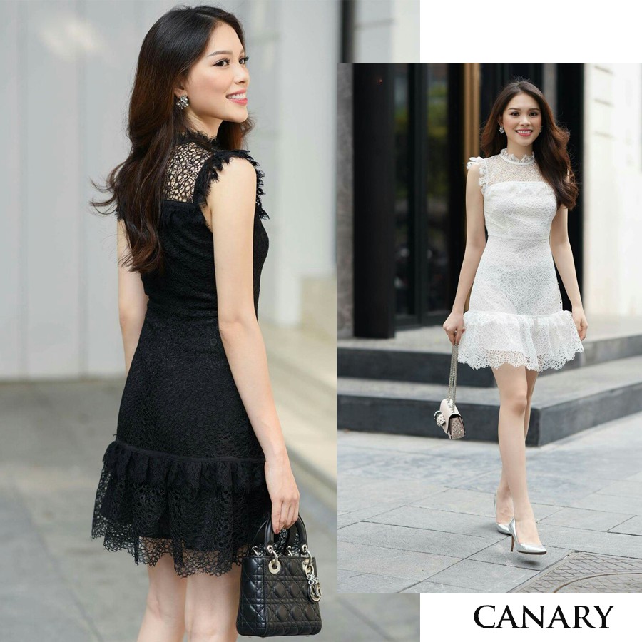 Đầm dự tiệc cao cấp - Đầm ren trắng đen ôm body thiết kế dự tiệc sang trọng - Đầm công sở thanh lịch