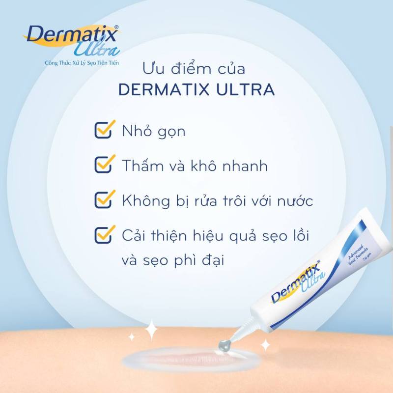 【Từ tp Hồ Chí Minh gửi hàng】kem xóa sẹo Dermatix Ultra 15g, Làm mờ sẹo chuyên sâu, an toàn, tiện lợi, dễ dàng sử dụng làm phẳng, mềm sẹo lồi, sẹo thâm, sẹo rỗ, sẹo phì đại, thấm nhanh, không cần massage, không nhờn dính - Bảo vệ khỏi tia UVA và UVB